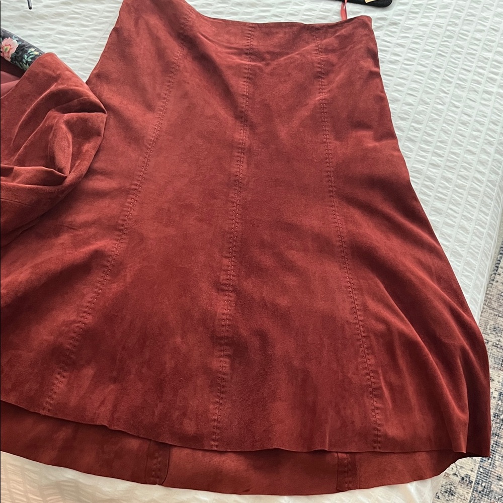 Vakko Rust Suede A-Line Skirt and top set